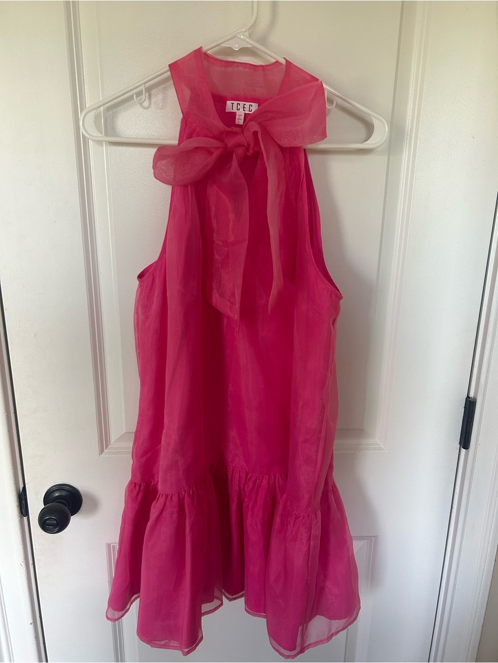 TCEC Woman’s Pink Bow Neck Halter Ruffle Dress